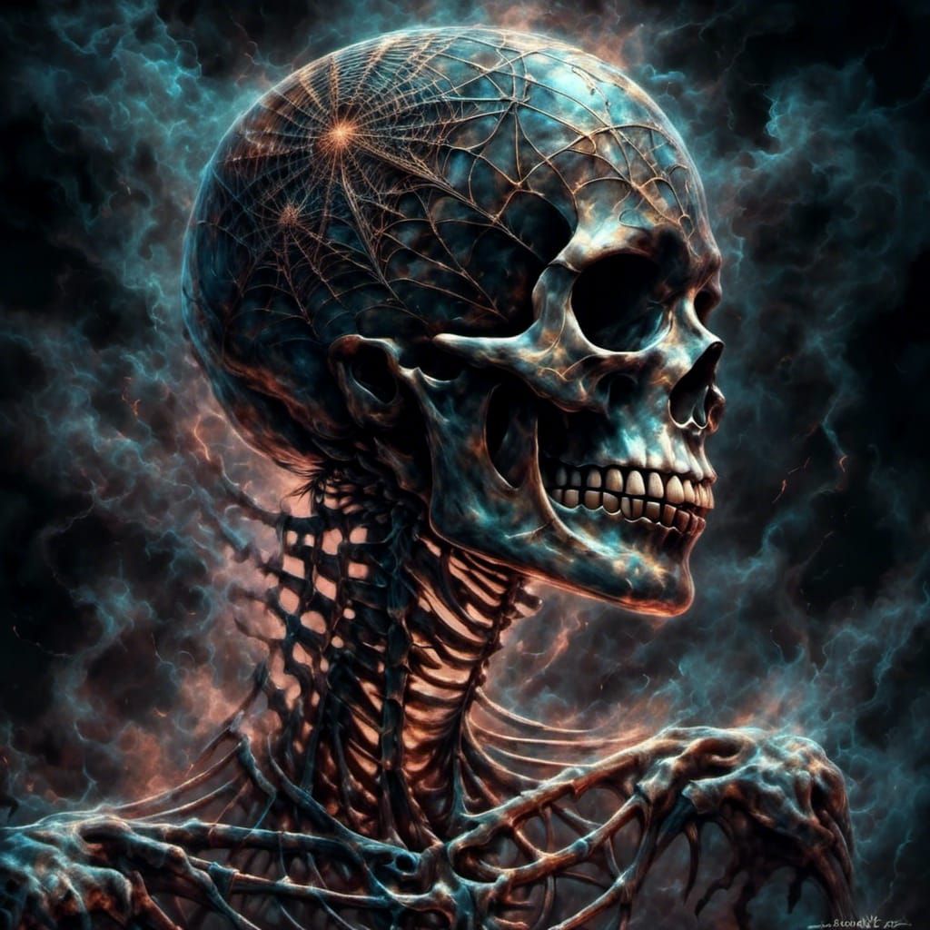 Angry Skeleton Portrait with Glowing Runes