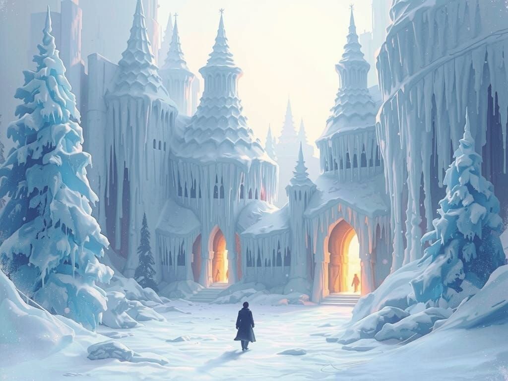 Ethereal Winter Palace in Watercolour Style