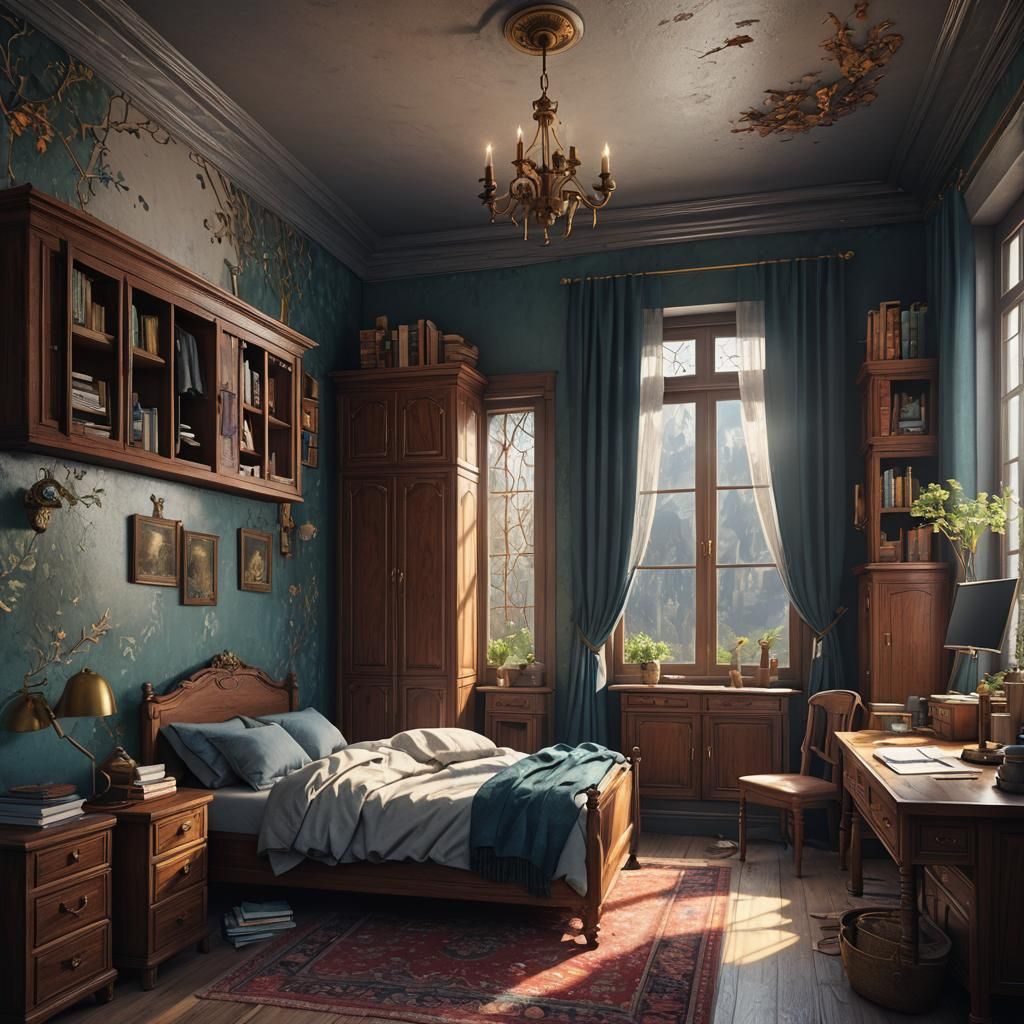 Comfortable Small Room in Detailed Matte Painting Style