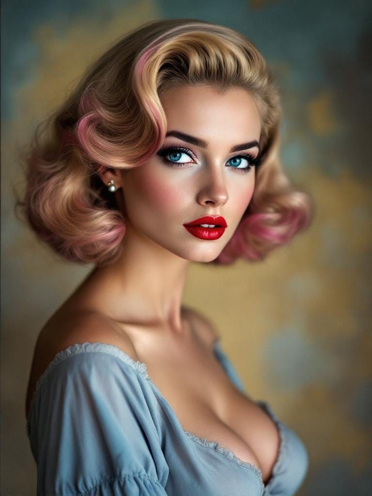 Confident Pink-Tipped Pin-Up in Tonalist Art Style