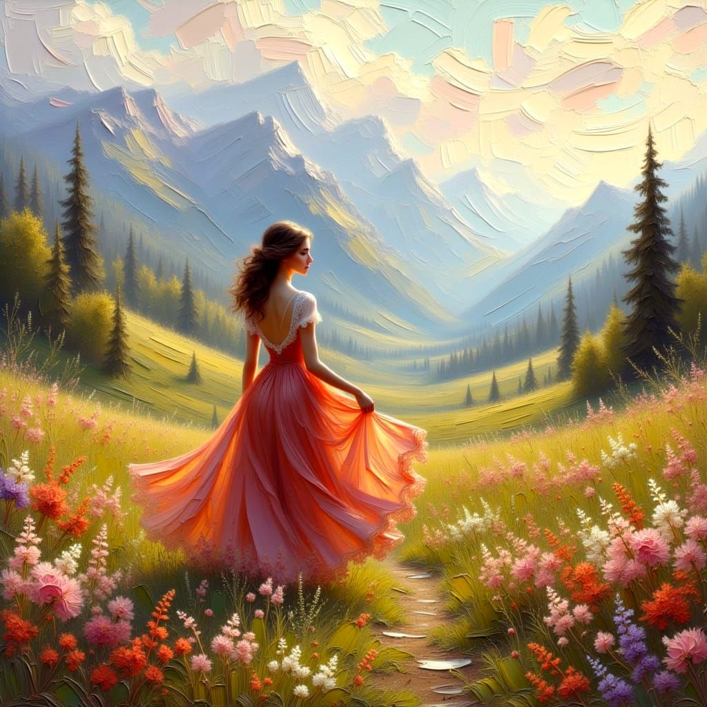 Woman in Beautiful Landscape Painting