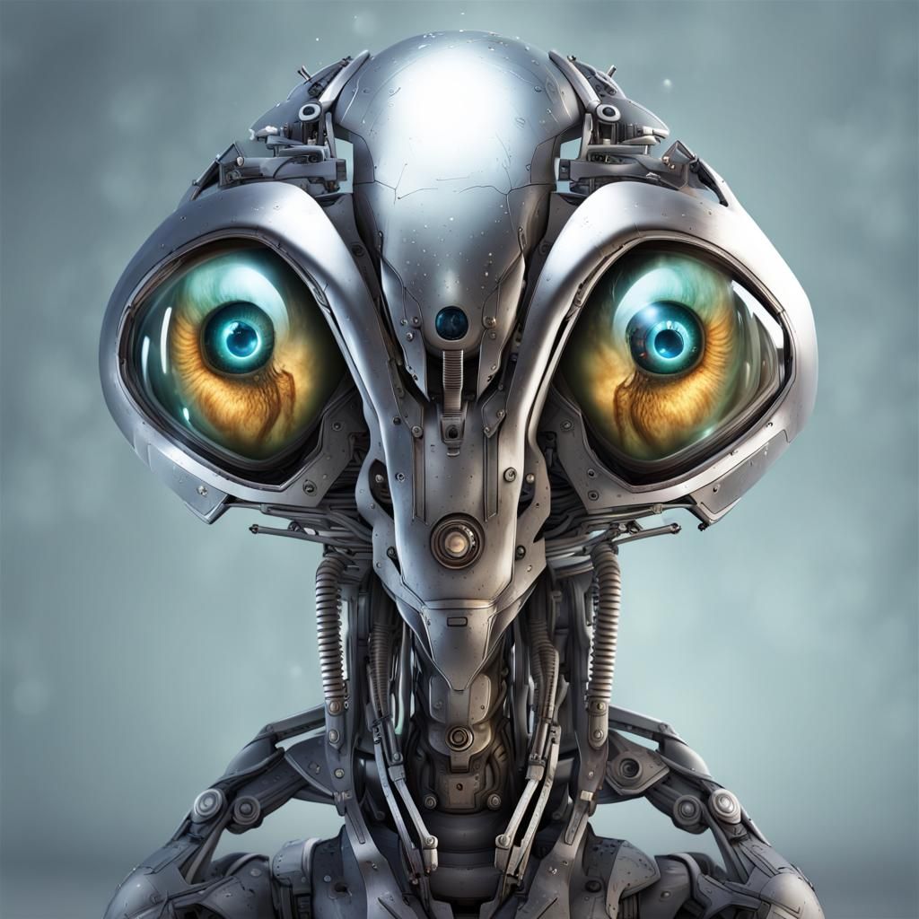 Cartoon Robotic Alien with Realistic Eyes