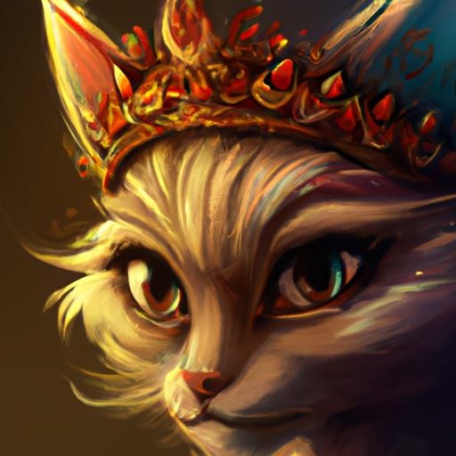 Detailed Cat Portrait with Crown, Hyperdetailed Art