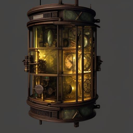 Steampunk Time Machine in Prehistoric Jungle