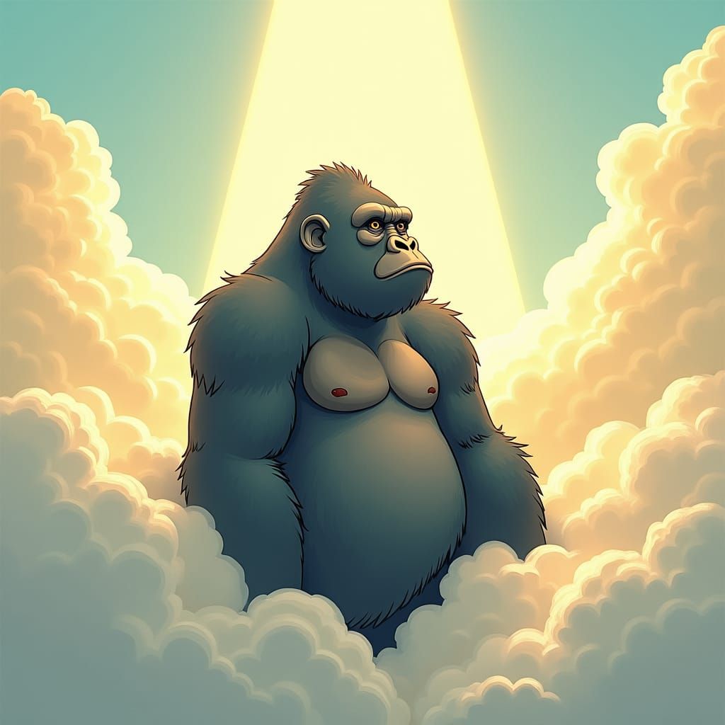Gorilla in Divine Light, Whimsical Art Style