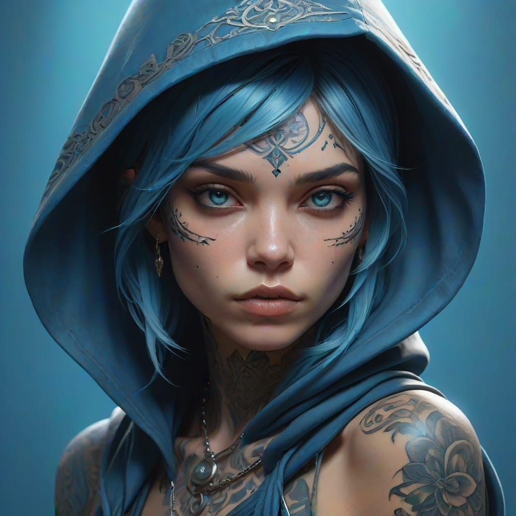 Ethereal Fashion Portrait in Mystical Blue