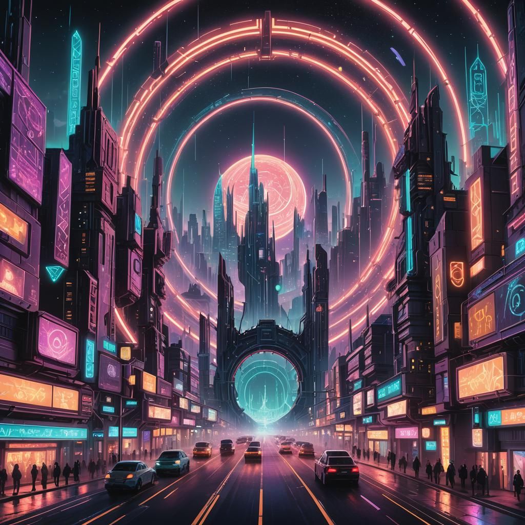 Cyberpunk Portal to Ethereal Dream Vista