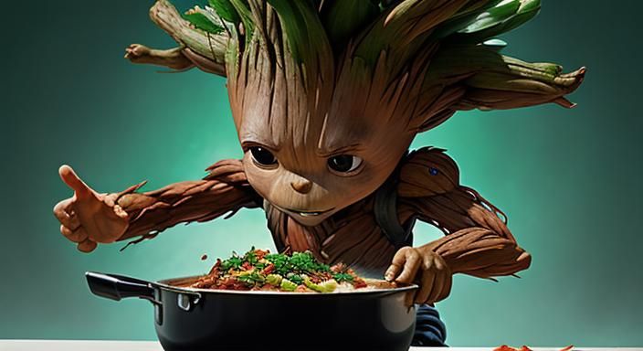 Ghibli Groot Cooks Mexican Cuisine: Cartoon Art