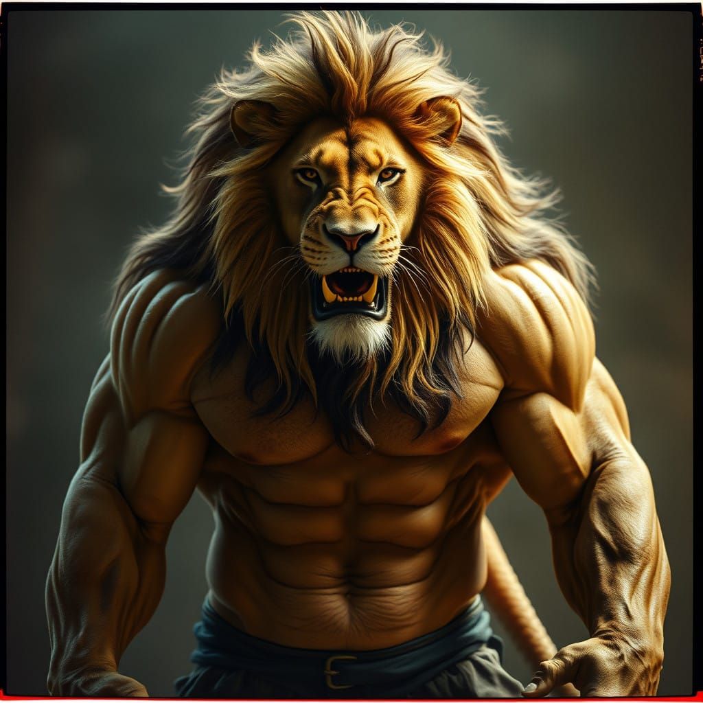 Majestic Lion-Man in Hyper-Realistic Film-Style Art