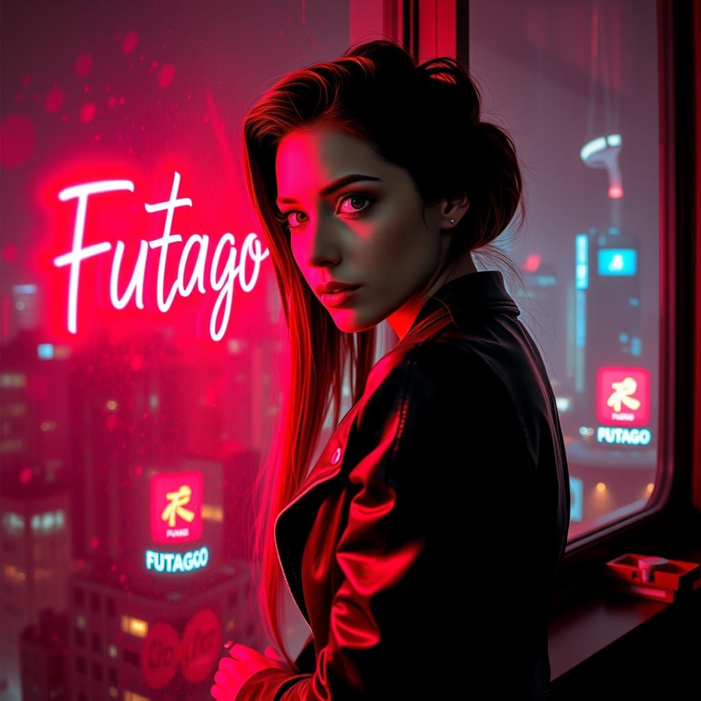 Cyberpunk Woman in Neon Cityscape