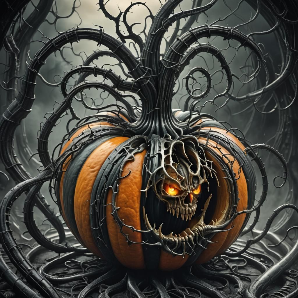Biomechanical Pumpkin in H.R. Giger Style