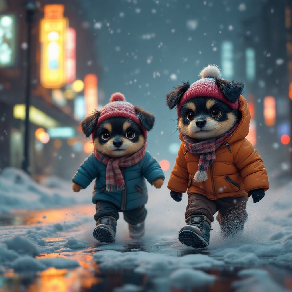 Anthropomorphic Dogs Struggle Through Winter Storm in Gritty...