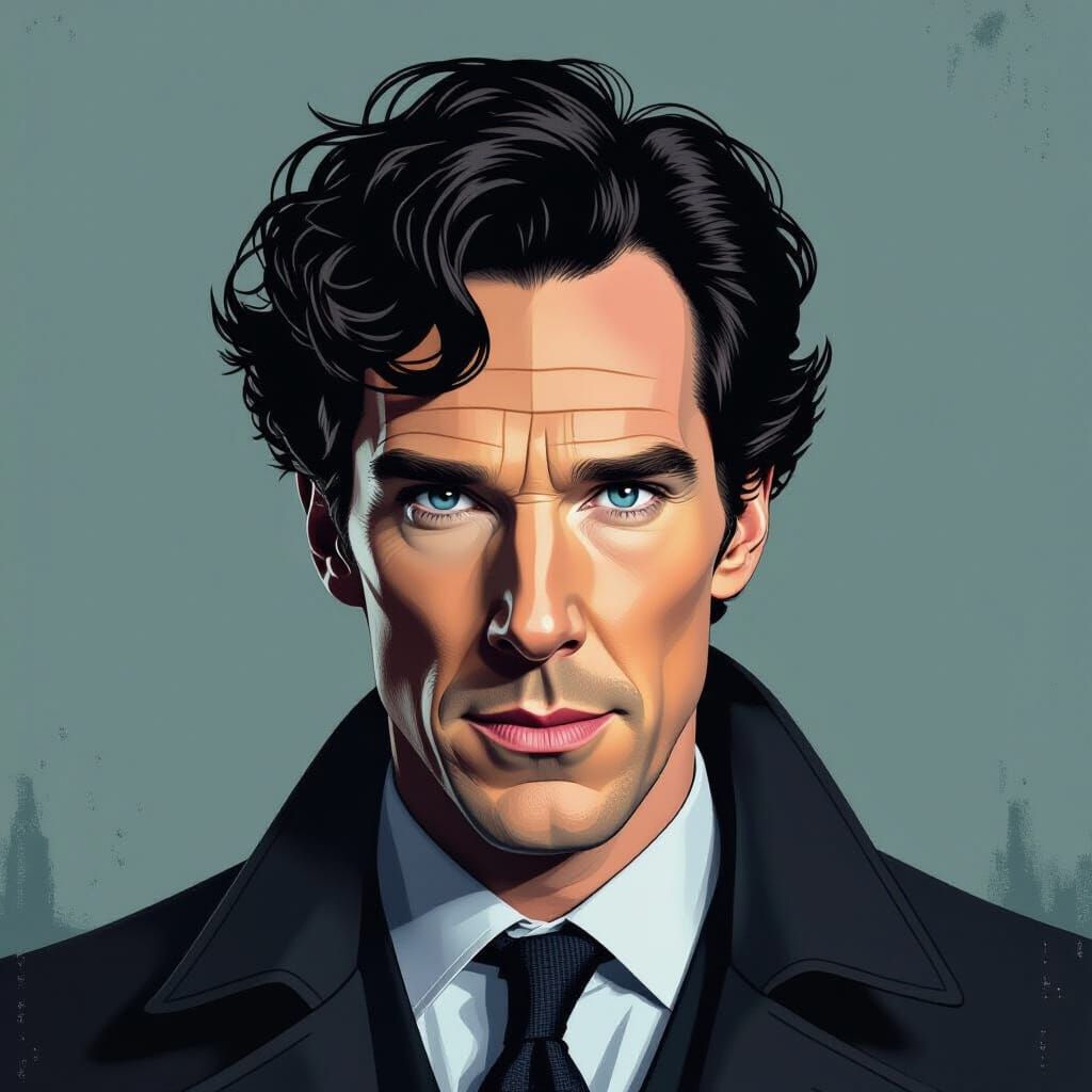 Sherlock Holmes and Cumberbatch Hybrid in Film Noir Style