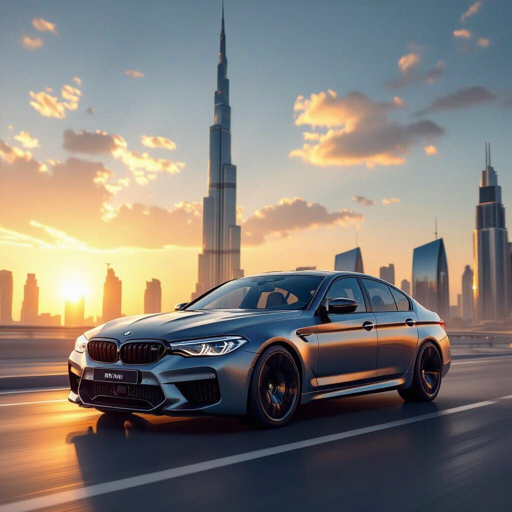 BMW M5 Races into Sunset: Futuristic Automotive Art