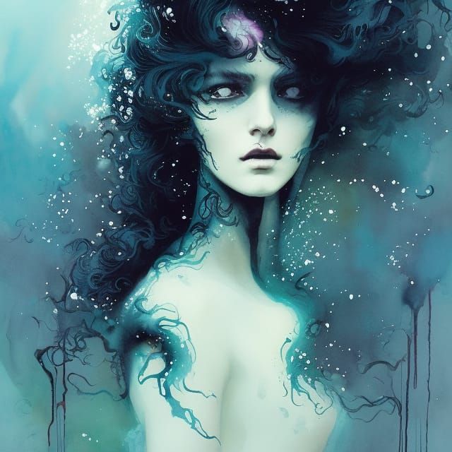 Beautiful Darkwave Girl with Fluid Hair