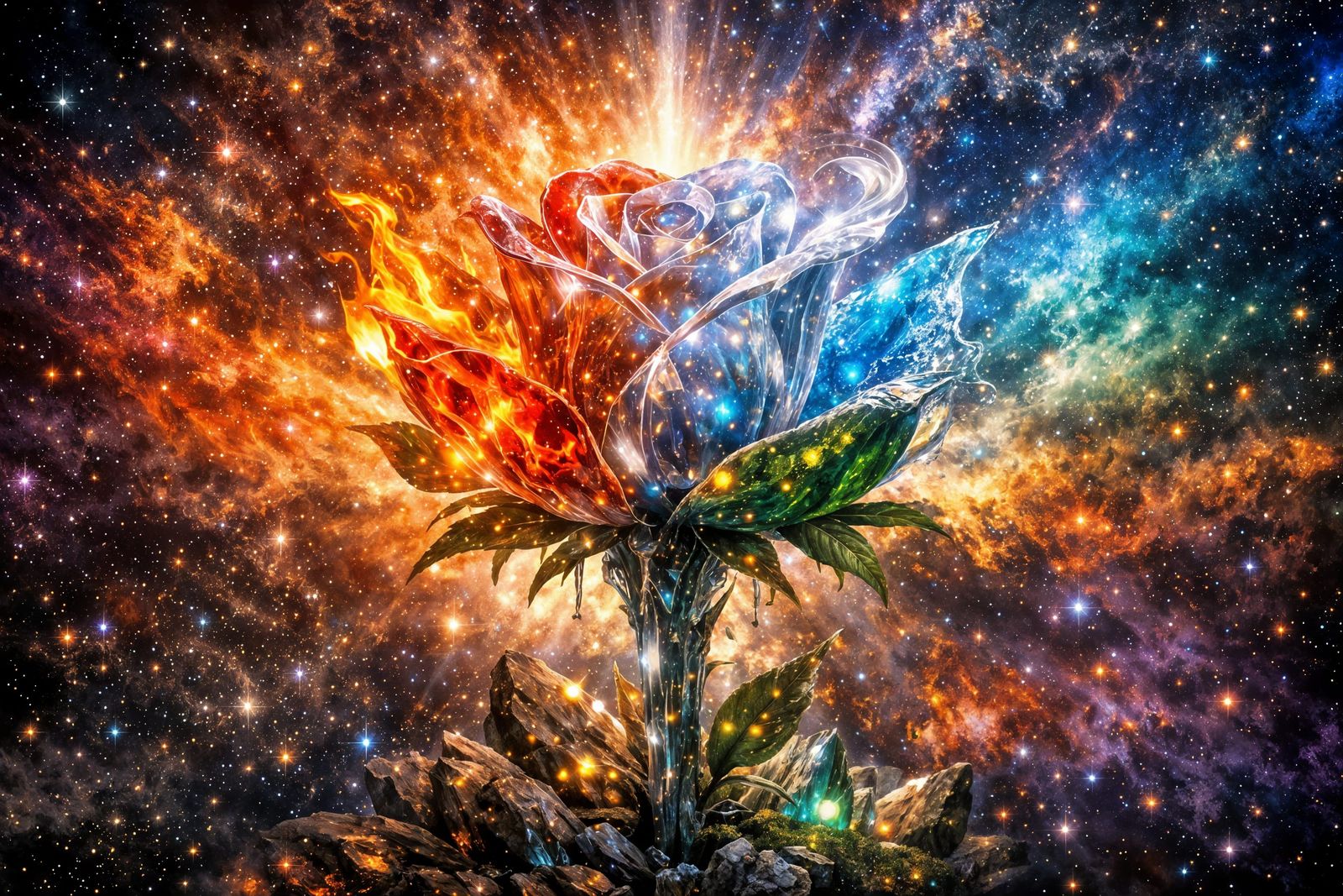 Crystal Rose Manifesting Elements in Cosmic Background