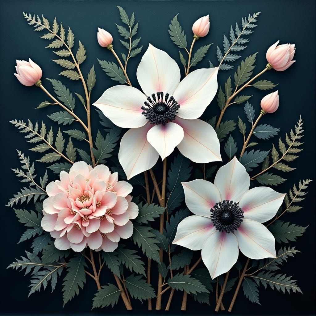 Mystical Floral Arrangement on Dark Canvas