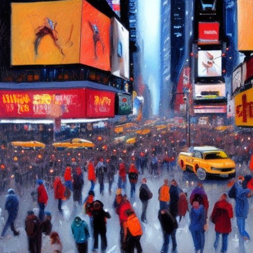 New Year's Eve in Times Square: Oil Painting