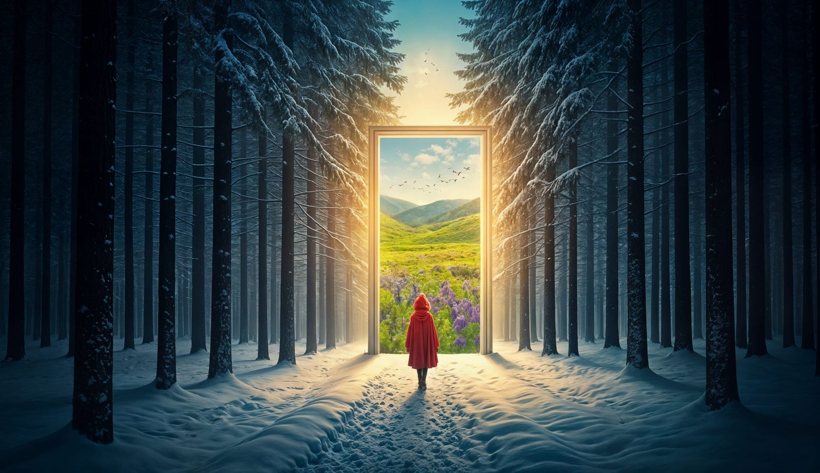 Cinematic Fantasy Scene: Hope Beyond the Doorway