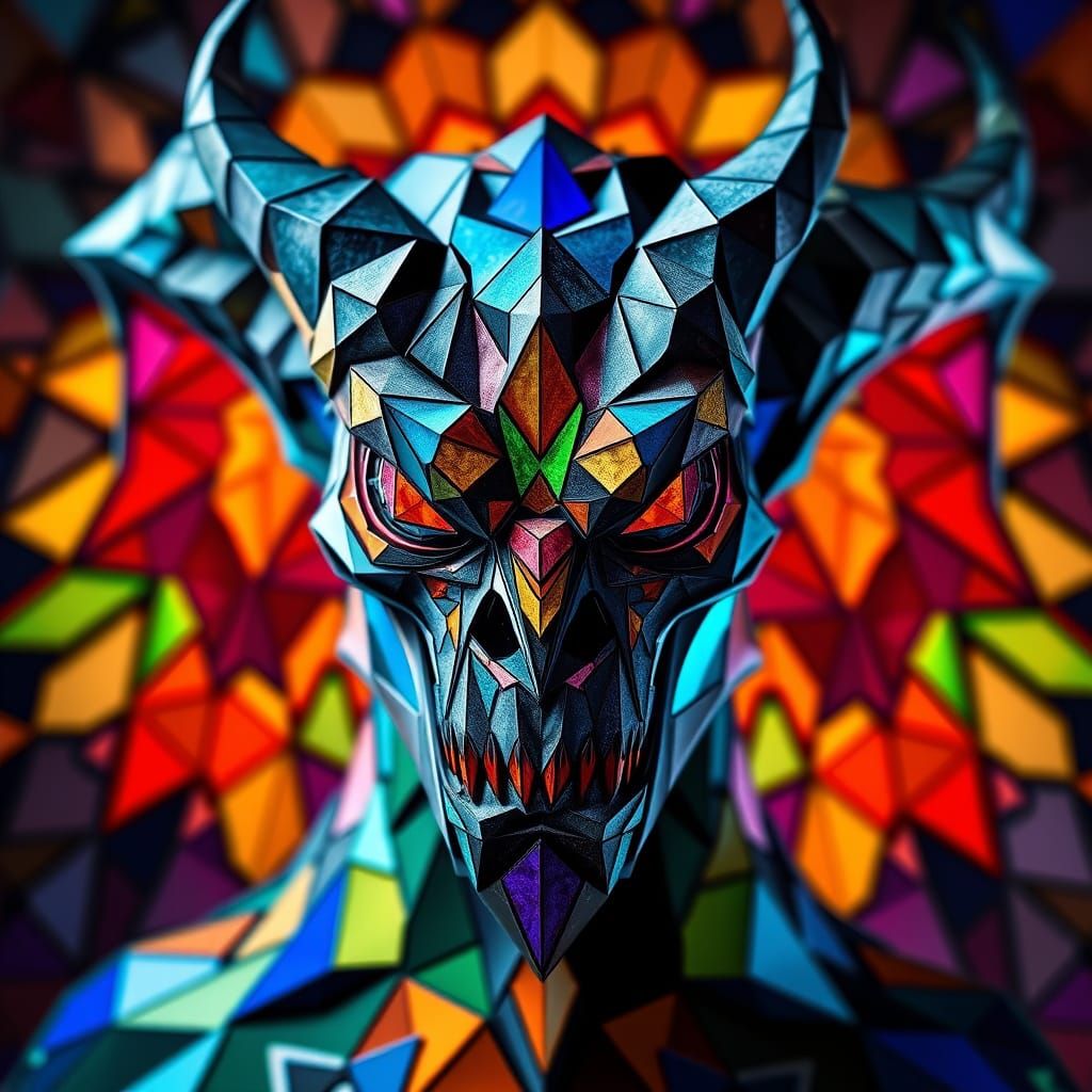 Mozaic Monster in Vibrant Neo-Cubist Style