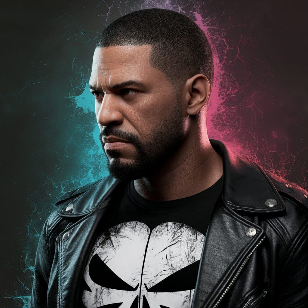 Hyperrealistic Punisher Portrait in Splash Art Style