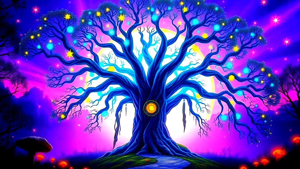 Ethereal Tree of Life in a Glowing Forest