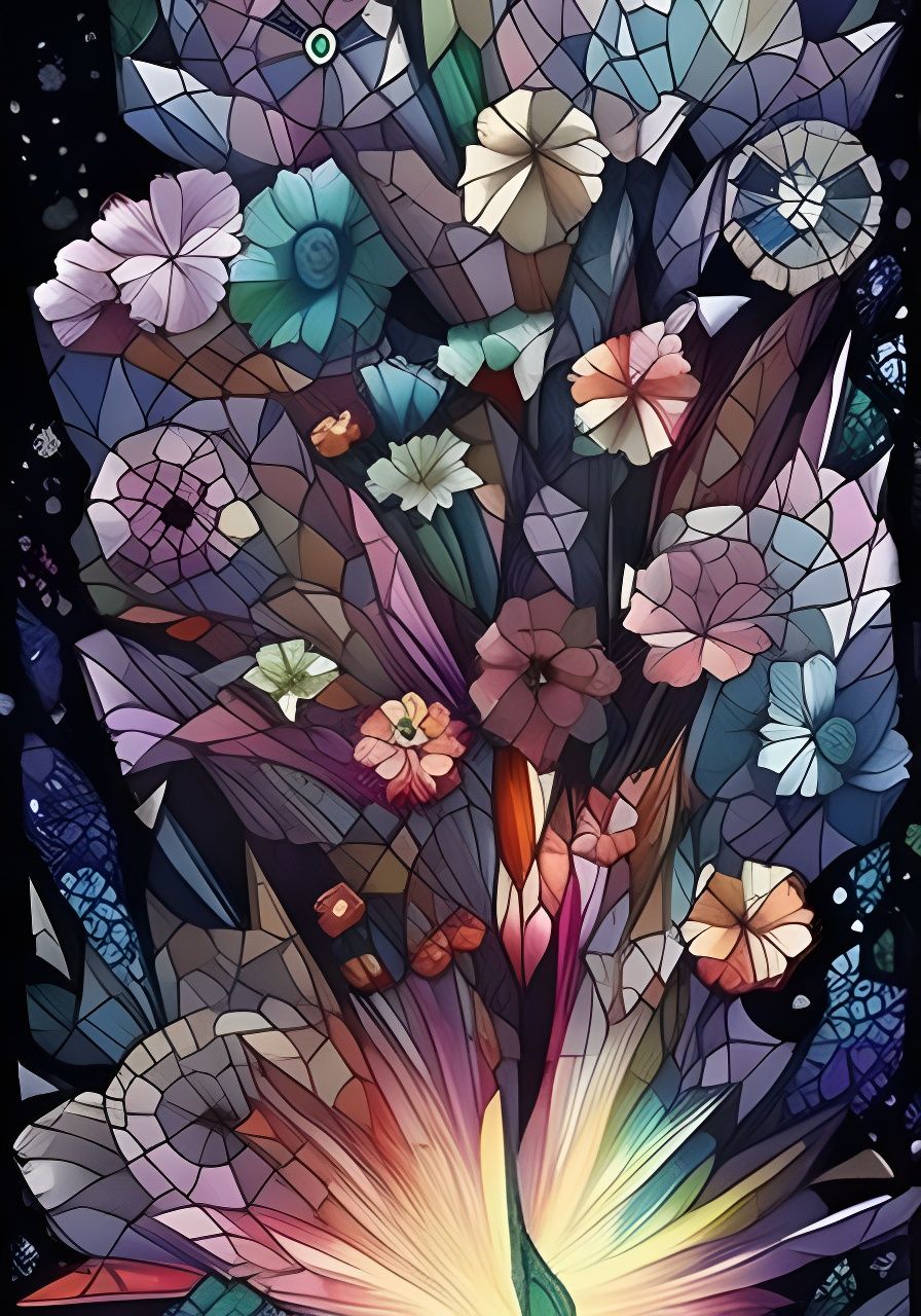 Rainbow Stained Glass Window in Maximalist Style