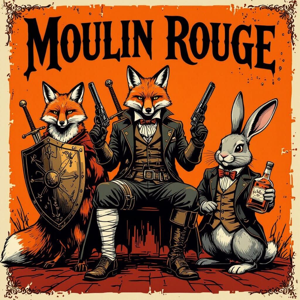 Gritty Moulin Rouge Scene in Comic Book Style