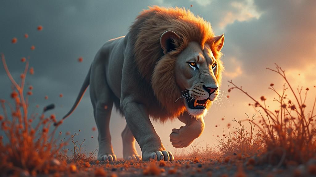 Lion Sneaking: Detailed Matte Painting