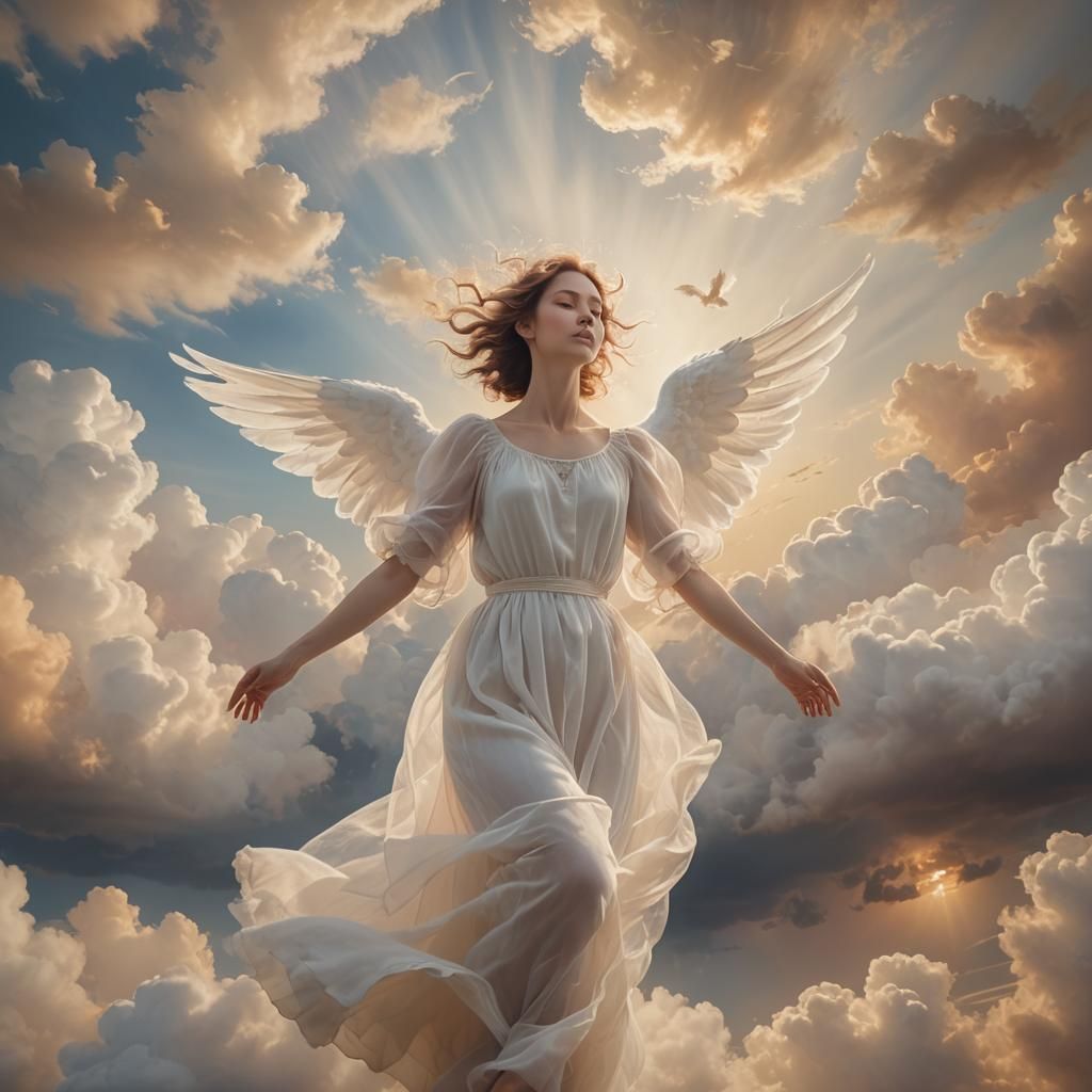 Serene Angelic Entity in Soft Focus Heavenly Realm