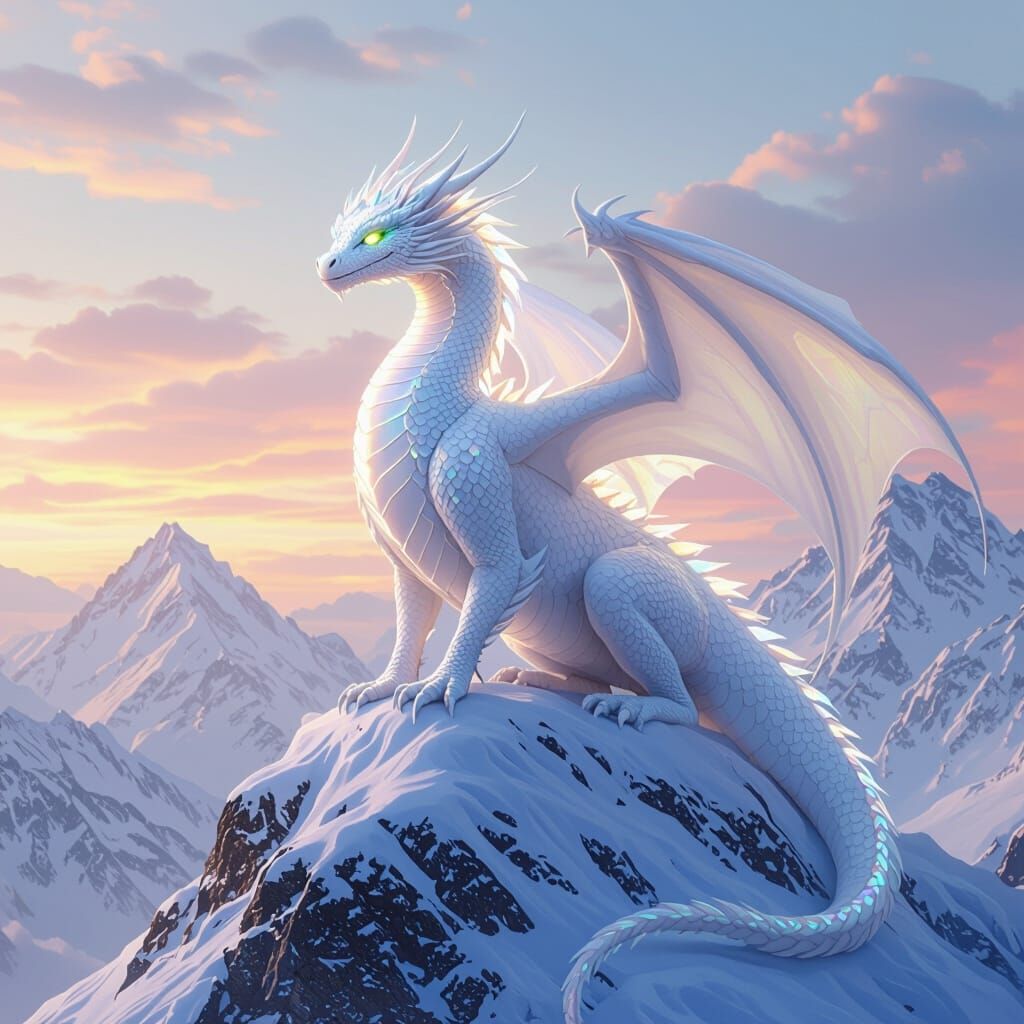 Majestic Dragon with Iridescent Scales on Mountain Peak