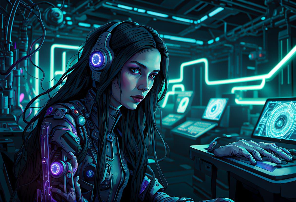 Cyberpunk Woman with Charging Cord Hair