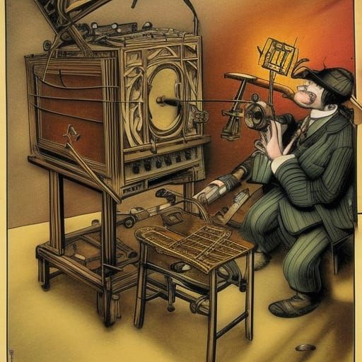Bizarre Junk Melodophone Performance in Comic Book Art