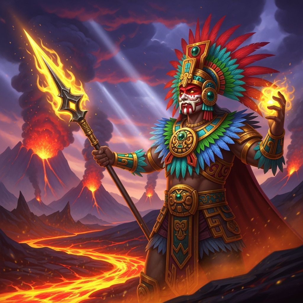 Huitzilopochtli, Aztec God of War, in Dark Fantasy Style