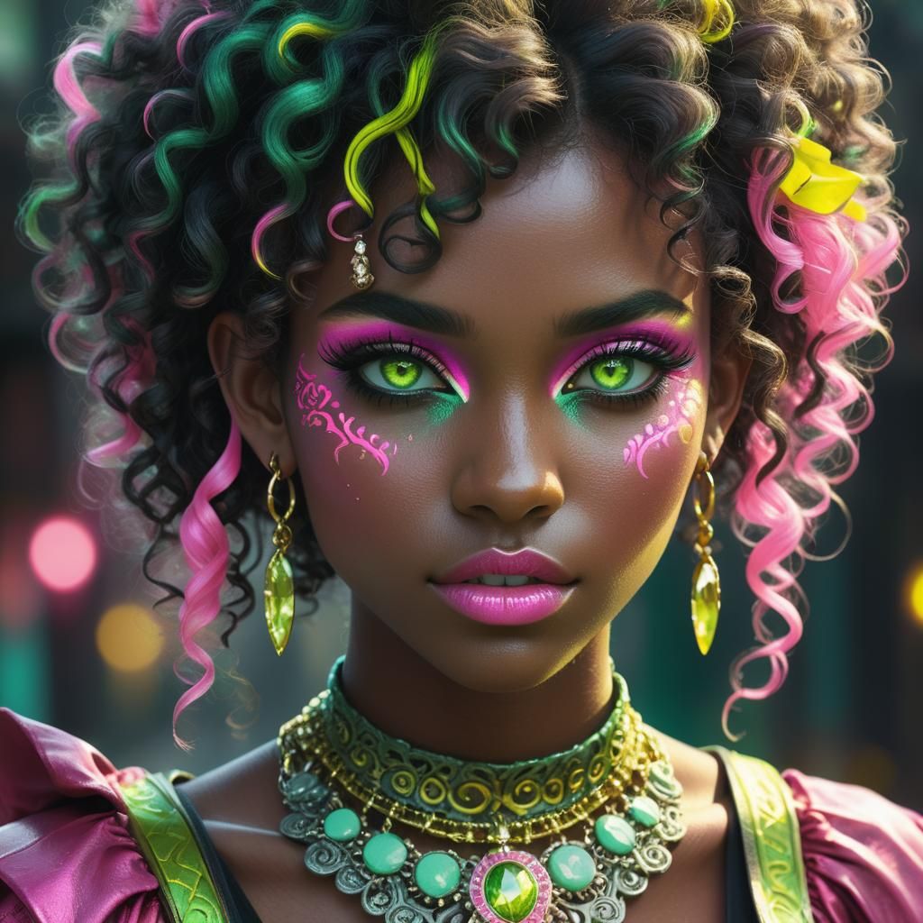 Dark-Haired Girl with Pink Highlights: Fantasy Art