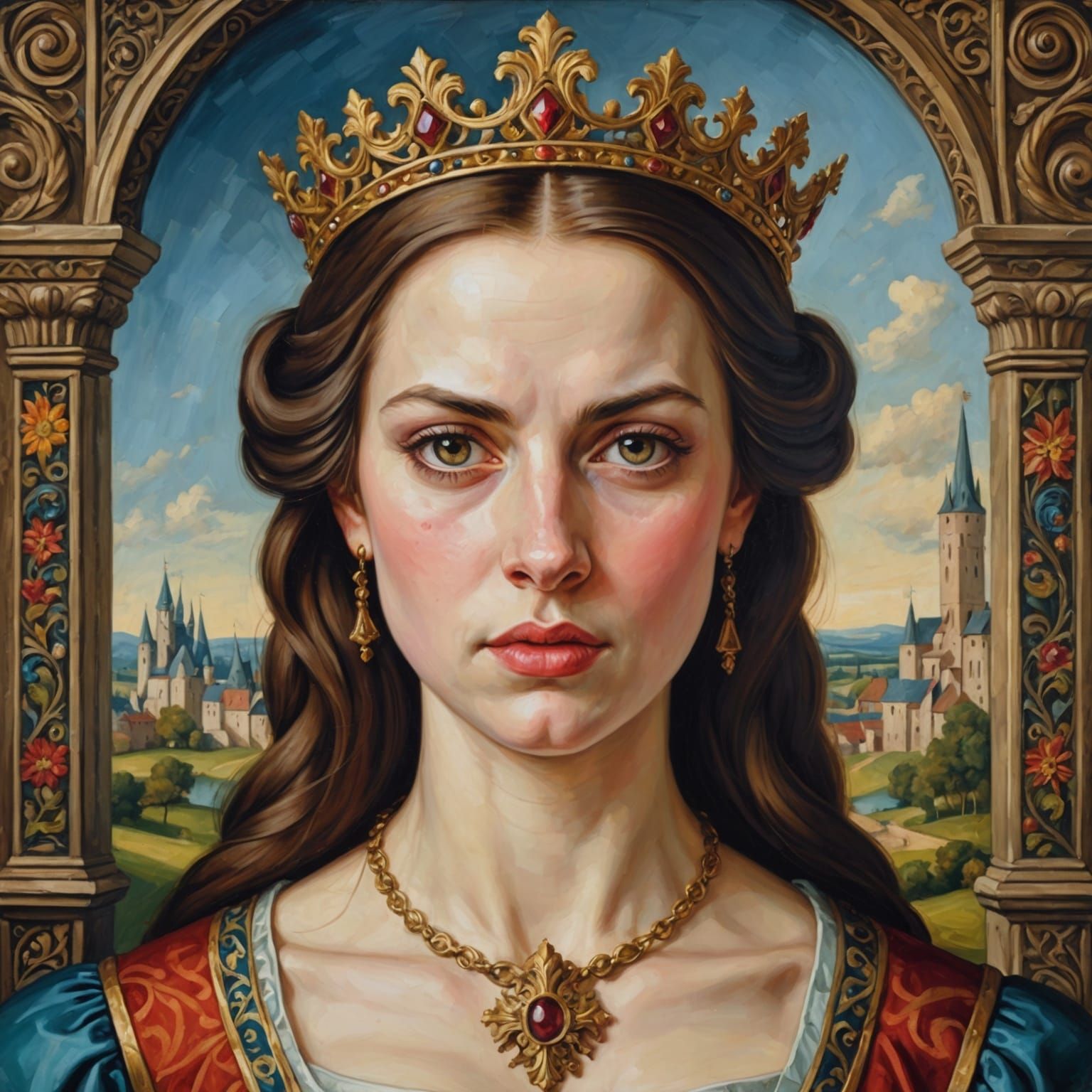 Ironic Medieval Princess Portrait in Oil Painting