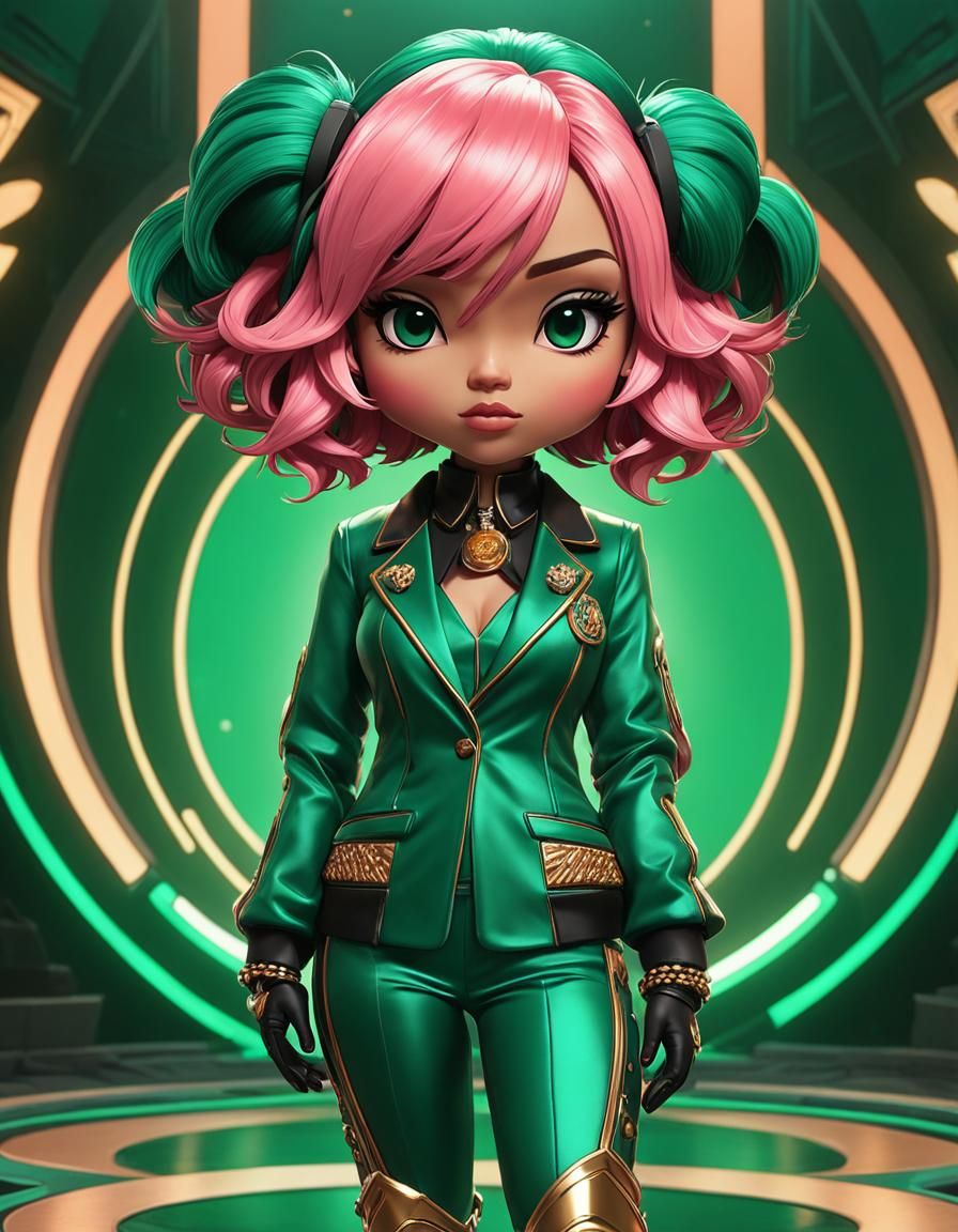 Chibi Girl in Green Velvet Suit