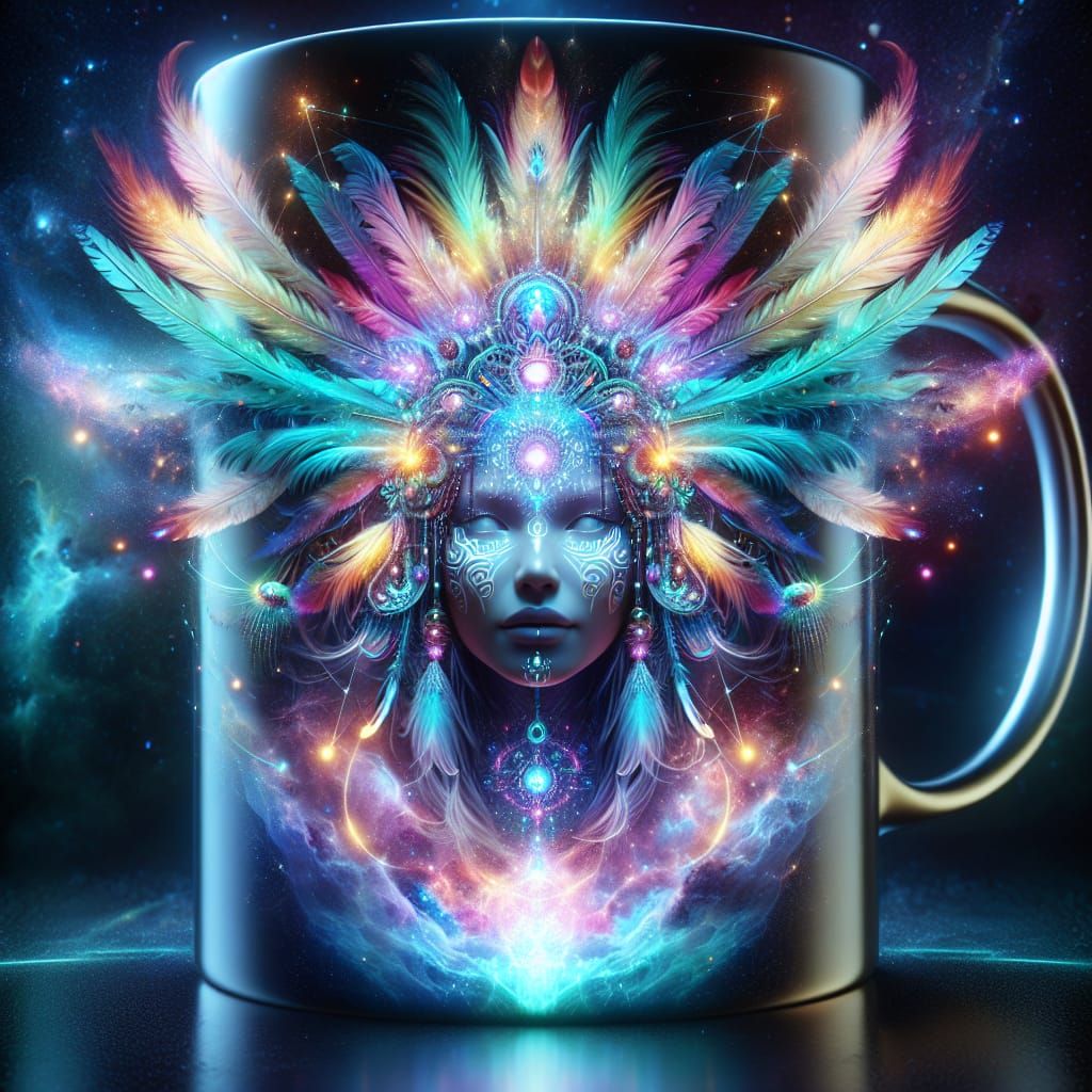Ethereal Neon Figure Encased in Cosmic Mug