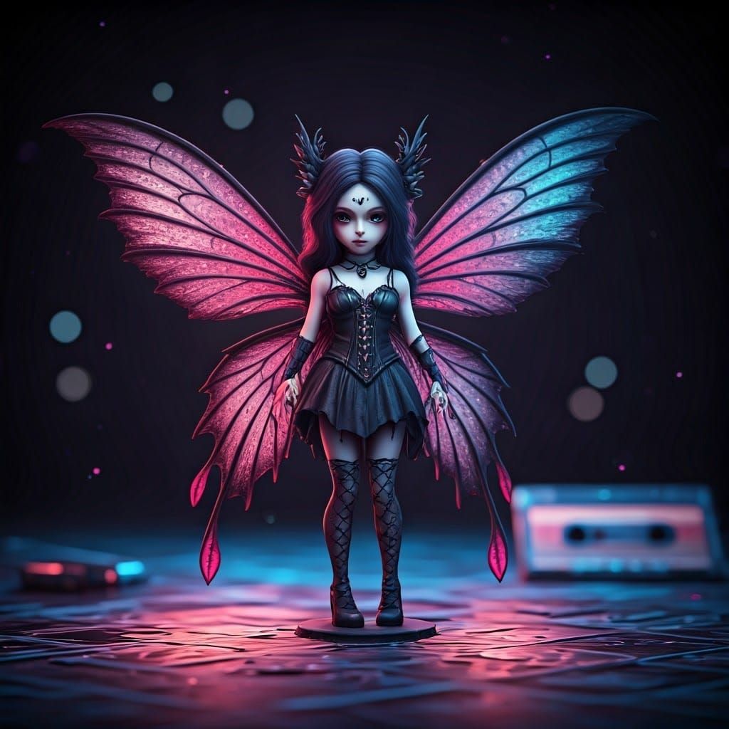 Gothic Fairy in Retro Futuristic Neon Dreamscape