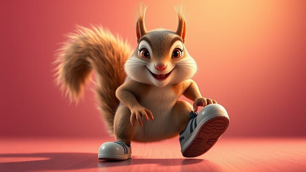 Mischievous Squirrel in Pro Shoes, Smiling - Pixar Style