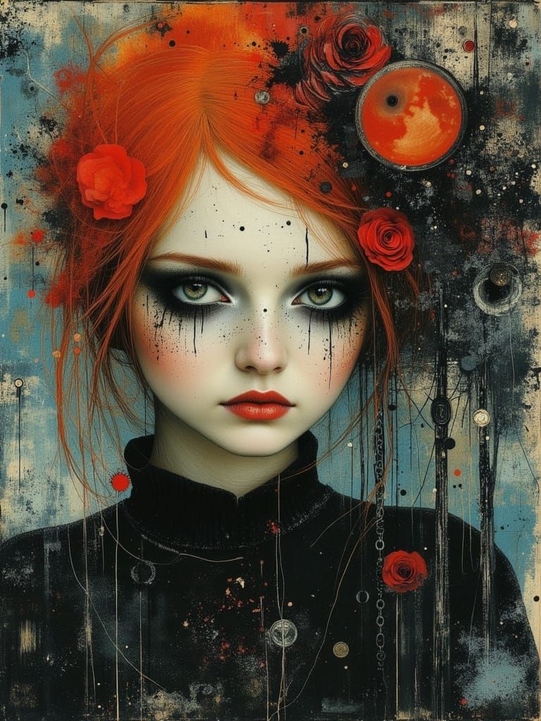 Gothic Abstract Portrait of a Melancholic Young Woman