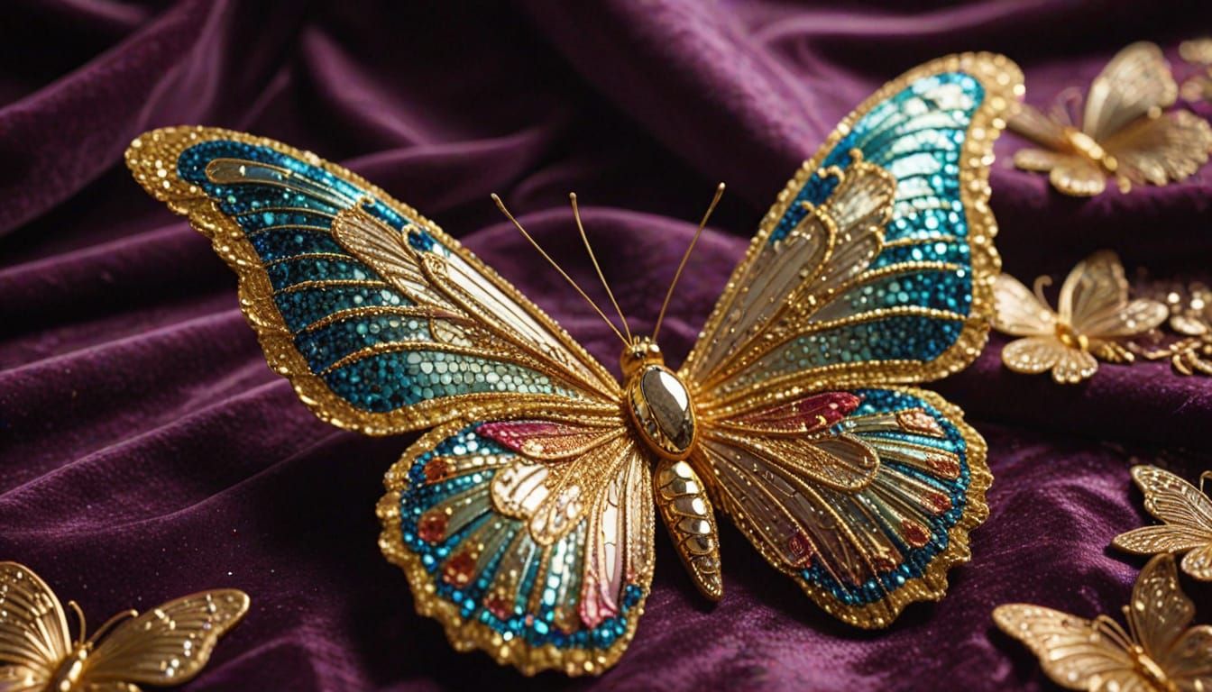 Sequined Butterfly on a Velvet Background