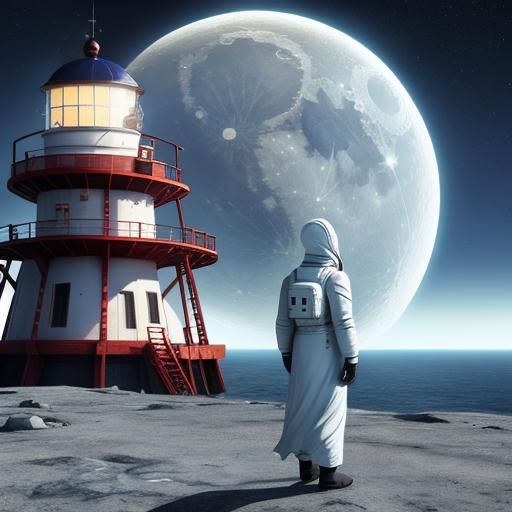 Astronaut Girl Awakens AI at Universe Lighthouse