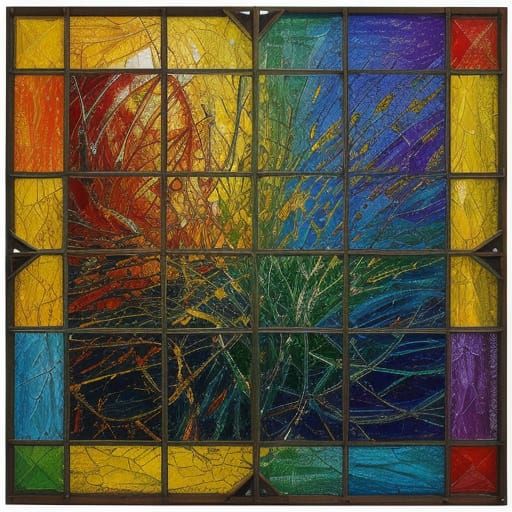 Vibrant Stained Glass Window in Neo-Impressionist Style