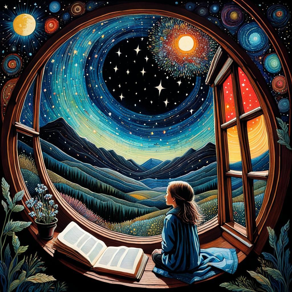 Attic Window View of Starry Night Sky