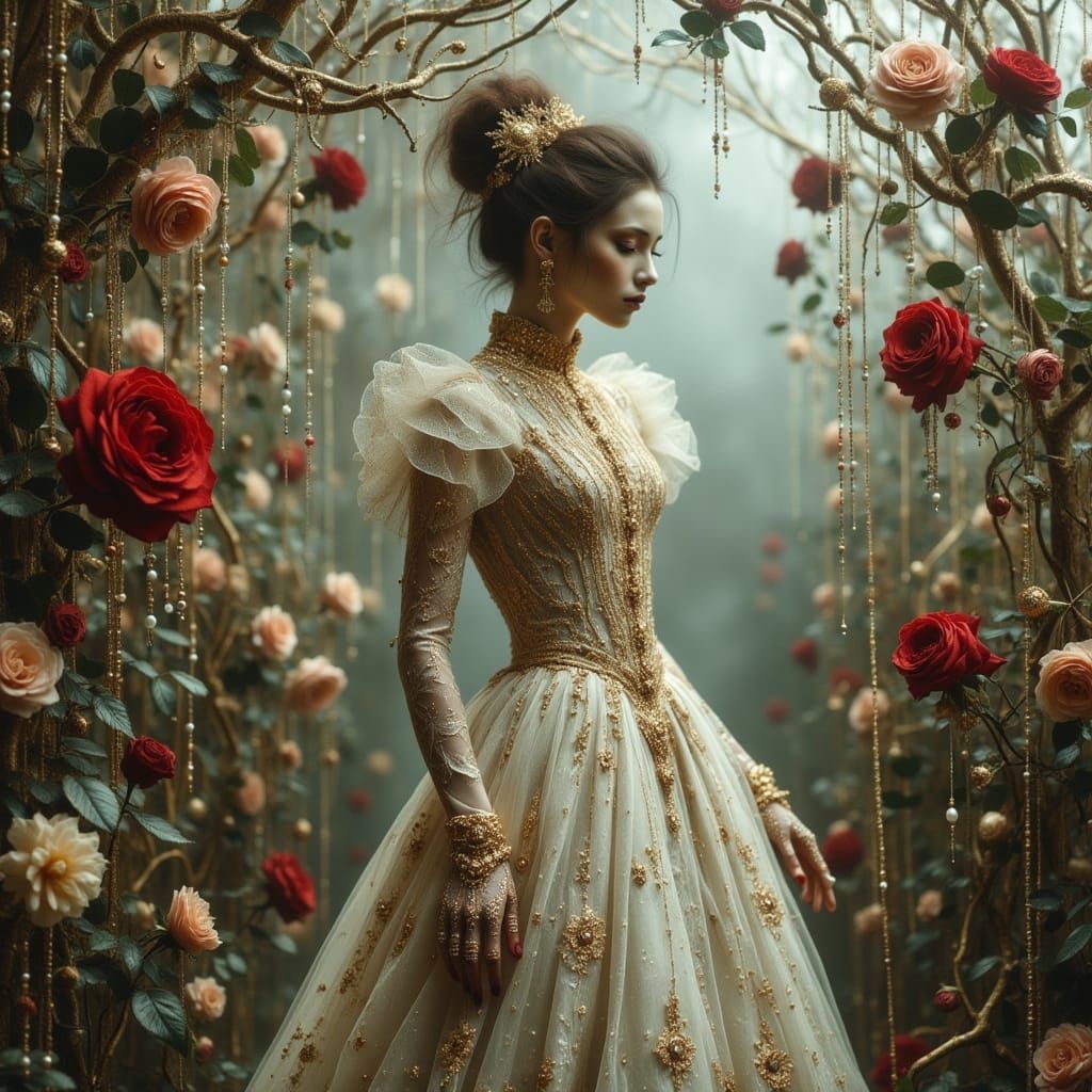 Ethereal Vampire Duchess in a Mystical Rose Garden