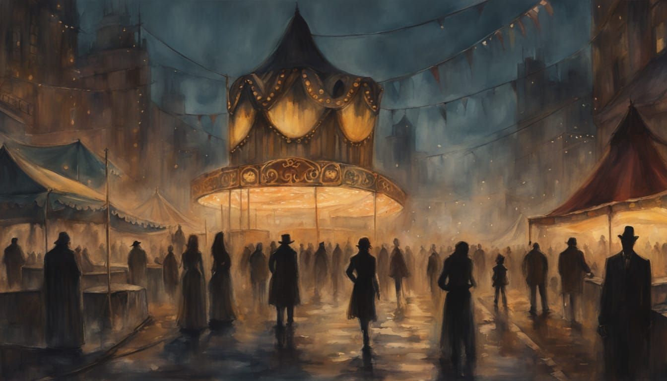 Cyberpunk Watercolor Scene of a Haunting, Abandoned Circus a...