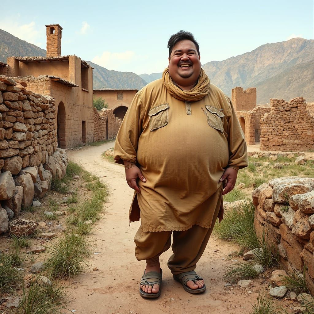 Robust Young Man in Earthy Attire Winding Through Forgotten...