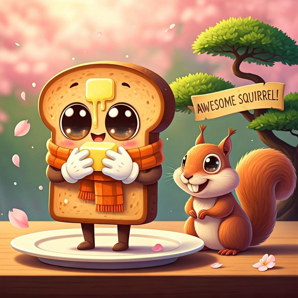 Animated Rye Toast and Squirrel with Cherry Blossoms