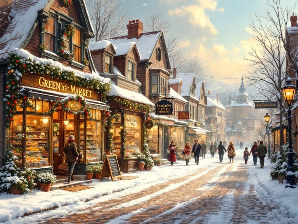 Victorian Streetscape in Snowy Quaint Town